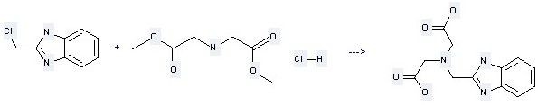 2-chloromethyl-1H-benzoimidazole and Glycine,N-(2-methoxy-2-oxoethyl)-, methyl ester, hydrochloride (1:1) can be used to produce (1H-benzimidazol-2-ylmethylimino)-di-acetic acid